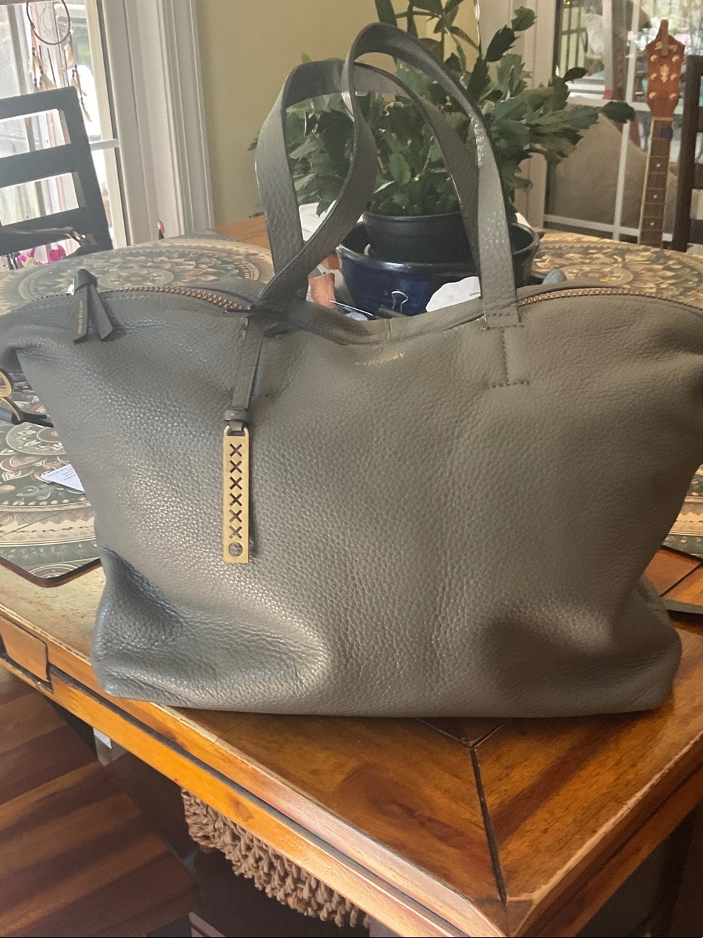 Kate Spade Leather Tote Bag in Olive Gray -